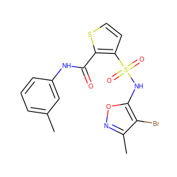 Cc1cccc(NC(=O)c2sccc2S(=O)(=O)Nc2onc(C)c2Br)c1 ZINC000013815776