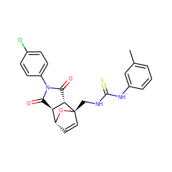 Cc1cccc(NC(=S)NC[C@@]23C=C[C@@H](O2)[C@H]2C(=O)N(c4ccc(Cl)cc4)C(=O)[C@@H]23)c1 ZINC000008682570