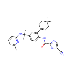 Cc1cccc(NC(C)(C)c2ccc(NC(=O)c3ncc(C#N)[nH]3)c(C3=CCC(C)(C)CC3)c2)n1 ZINC000169701088