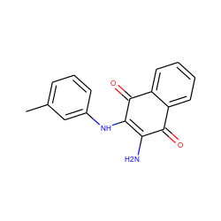 Cc1cccc(NC2=C(N)C(=O)c3ccccc3C2=O)c1 ZINC000027548840