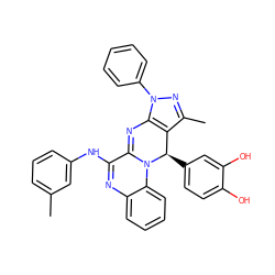 Cc1cccc(NC2=Nc3ccccc3N3C2=Nc2c(c(C)nn2-c2ccccc2)[C@H]3c2ccc(O)c(O)c2)c1 ZINC000002220735