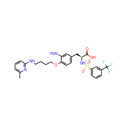 Cc1cccc(NCCCCOc2ccc(C[C@H](NS(=O)(=O)c3cccc(C(F)(F)F)c3)C(=O)O)cc2N)n1 ZINC000049678360