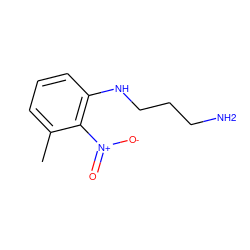 Cc1cccc(NCCCN)c1[N+](=O)[O-] ZINC000033817836