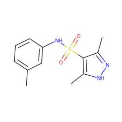 Cc1cccc(NS(=O)(=O)c2c(C)n[nH]c2C)c1 ZINC000000428631