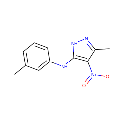 Cc1cccc(Nc2[nH]nc(C)c2[N+](=O)[O-])c1 ZINC000013151805