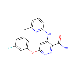 Cc1cccc(Nc2cc(Oc3cccc(F)c3)nnc2C(N)=O)n1 ZINC000169308331