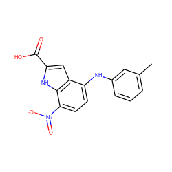 Cc1cccc(Nc2ccc([N+](=O)[O-])c3[nH]c(C(=O)O)cc23)c1 ZINC000103242893