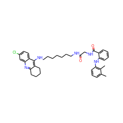 Cc1cccc(Nc2ccccc2C(=O)NCC(=O)NCCCCCCCNc2c3c(nc4cc(Cl)ccc24)CCCC3)c1C ZINC000169322865