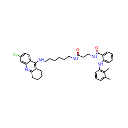 Cc1cccc(Nc2ccccc2C(=O)NCCC(=O)NCCCCCCNc2c3c(nc4cc(Cl)ccc24)CCCC3)c1C ZINC000096271293