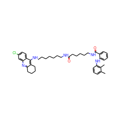 Cc1cccc(Nc2ccccc2C(=O)NCCCCCC(=O)NCCCCCCCNc2c3c(nc4cc(Cl)ccc24)CCCC3)c1C ZINC000096271287