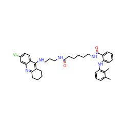 Cc1cccc(Nc2ccccc2C(=O)NCCCCCC(=O)NCCCNc2c3c(nc4cc(Cl)ccc24)CCCC3)c1C ZINC000169324455