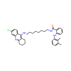 Cc1cccc(Nc2ccccc2C(=O)NCCCCCCCCNc2c3c(nc4cc(Cl)ccc24)CCCC3)c1C ZINC000096271286