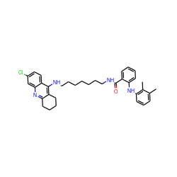 Cc1cccc(Nc2ccccc2C(=O)NCCCCCCCNc2c3c(nc4cc(Cl)ccc24)CCCC3)c1C ZINC000096271290