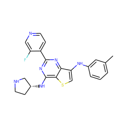 Cc1cccc(Nc2csc3c(N[C@@H]4CCNC4)nc(-c4ccncc4F)nc23)c1 ZINC000223662786