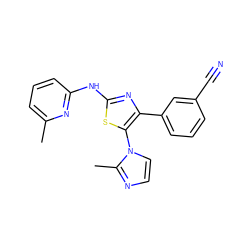 Cc1cccc(Nc2nc(-c3cccc(C#N)c3)c(-n3ccnc3C)s2)n1 ZINC000028524625