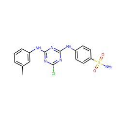 Cc1cccc(Nc2nc(Cl)nc(Nc3ccc(S(N)(=O)=O)cc3)n2)c1 ZINC000103269440