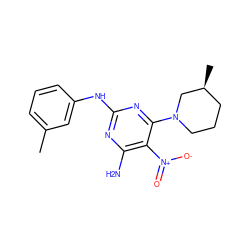 Cc1cccc(Nc2nc(N)c([N+](=O)[O-])c(N3CCC[C@H](C)C3)n2)c1 ZINC000086053395