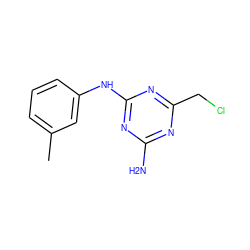 Cc1cccc(Nc2nc(N)nc(CCl)n2)c1 ZINC000018120671