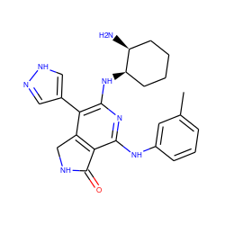 Cc1cccc(Nc2nc(N[C@@H]3CCCC[C@@H]3N)c(-c3cn[nH]c3)c3c2C(=O)NC3)c1 ZINC000072316887