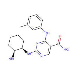 Cc1cccc(Nc2nc(N[C@@H]3CCCC[C@@H]3N)ncc2C(N)=O)c1 ZINC000003941369