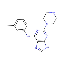 Cc1cccc(Nc2nc(N3CCNCC3)nc3[nH]cnc23)c1 ZINC000053230228