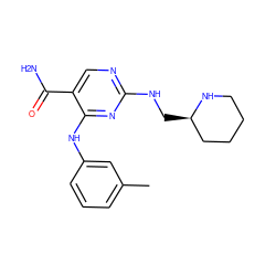 Cc1cccc(Nc2nc(NC[C@@H]3CCCCN3)ncc2C(N)=O)c1 ZINC000072124970