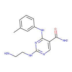 Cc1cccc(Nc2nc(NCCN)ncc2C(N)=O)c1 ZINC000002007257