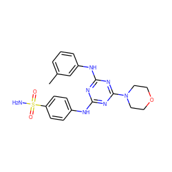 Cc1cccc(Nc2nc(Nc3ccc(S(N)(=O)=O)cc3)nc(N3CCOCC3)n2)c1 ZINC000103269423