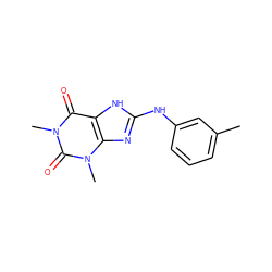 Cc1cccc(Nc2nc3c([nH]2)c(=O)n(C)c(=O)n3C)c1 ZINC000004318026