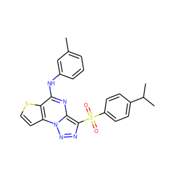 Cc1cccc(Nc2nc3c(S(=O)(=O)c4ccc(C(C)C)cc4)nnn3c3ccsc23)c1 ZINC000020516400