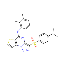 Cc1cccc(Nc2nc3c(S(=O)(=O)c4ccc(C(C)C)cc4)nnn3c3ccsc23)c1C ZINC000009909478