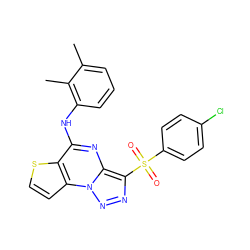 Cc1cccc(Nc2nc3c(S(=O)(=O)c4ccc(Cl)cc4)nnn3c3ccsc23)c1C ZINC000020922192