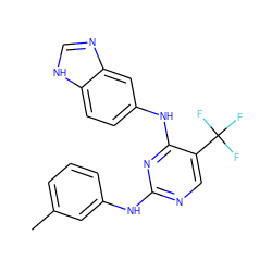 Cc1cccc(Nc2ncc(C(F)(F)F)c(Nc3ccc4[nH]cnc4c3)n2)c1 ZINC000028523791