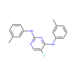 Cc1cccc(Nc2ncc(F)c(Nc3cccc(C)c3)n2)c1 ZINC000000310889