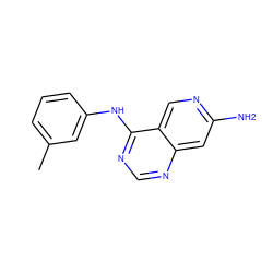 Cc1cccc(Nc2ncnc3cc(N)ncc23)c1 ZINC000021289352