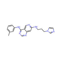 Cc1cccc(Nc2ncnc3cc(NCCCn4ccnc4)ncc23)c1 ZINC000021289235