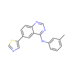 Cc1cccc(Nc2ncnc3ccc(-c4cncs4)cc23)c1 ZINC000299851799