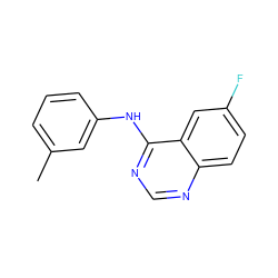 Cc1cccc(Nc2ncnc3ccc(F)cc23)c1 ZINC000041479849