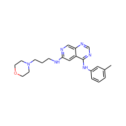 Cc1cccc(Nc2ncnc3cnc(NCCCN4CCOCC4)cc23)c1 ZINC000021289186