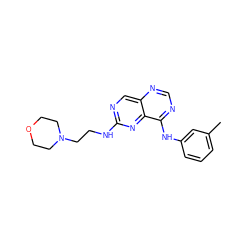 Cc1cccc(Nc2ncnc3cnc(NCCN4CCOCC4)nc23)c1 ZINC000021289194