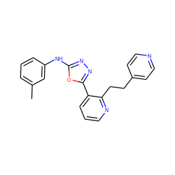 Cc1cccc(Nc2nnc(-c3cccnc3CCc3ccncc3)o2)c1 ZINC000014946601