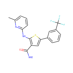 Cc1cccc(Nc2sc(-c3cccc(C(F)(F)F)c3)cc2C(N)=O)n1 ZINC000169311908