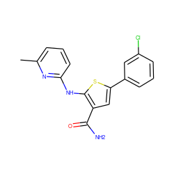 Cc1cccc(Nc2sc(-c3cccc(Cl)c3)cc2C(N)=O)n1 ZINC000169311909