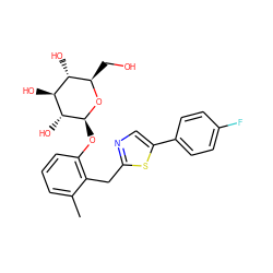 Cc1cccc(O[C@@H]2O[C@H](CO)[C@@H](O)[C@H](O)[C@H]2O)c1Cc1ncc(-c2ccc(F)cc2)s1 ZINC000064573973