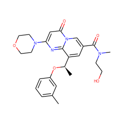 Cc1cccc(O[C@H](C)c2cc(C(=O)N(C)CCO)cn3c(=O)cc(N4CCOCC4)nc23)c1 ZINC000299834961