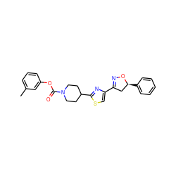 Cc1cccc(OC(=O)N2CCC(c3nc(C4=NO[C@@H](c5ccccc5)C4)cs3)CC2)c1 ZINC000653843500