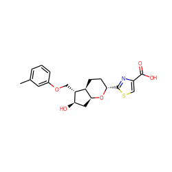 Cc1cccc(OC[C@H]2[C@H](O)C[C@@H]3O[C@@H](c4nc(C(=O)O)cs4)CC[C@@H]32)c1 ZINC000653873015