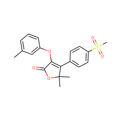 Cc1cccc(OC2=C(c3ccc(S(C)(=O)=O)cc3)C(C)(C)OC2=O)c1 ZINC000026939697