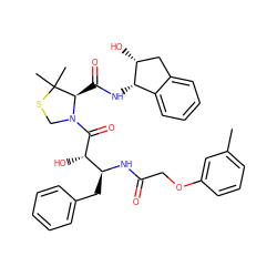 Cc1cccc(OCC(=O)N[C@@H](Cc2ccccc2)[C@H](O)C(=O)N2CSC(C)(C)[C@H]2C(=O)N[C@H]2c3ccccc3C[C@H]2O)c1 ZINC000044359384