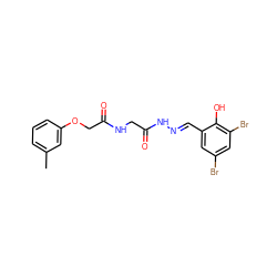 Cc1cccc(OCC(=O)NCC(=O)N/N=C/c2cc(Br)cc(Br)c2O)c1 ZINC000003108941